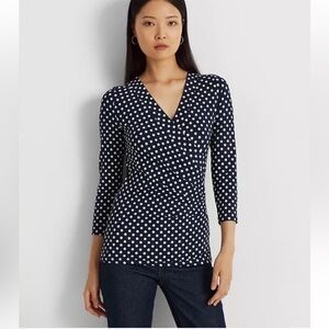 Lauren Ralph Lauren Women Polka-Dot Surplice Jersey Top Sz XS